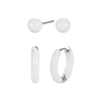 Enamel Duo Earring White/Silver