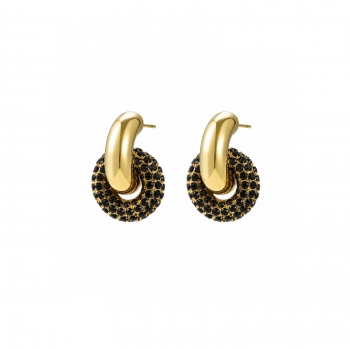 Lola Double Crystal Earring Black/Gold