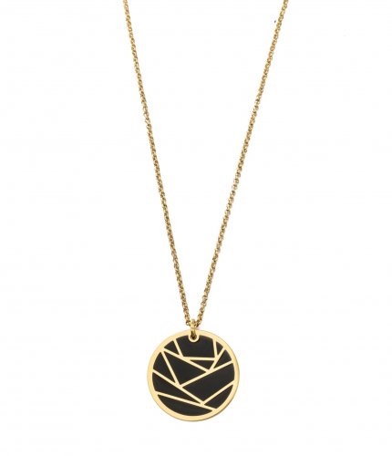 Rose Enamel Long Necklace Black/Gold