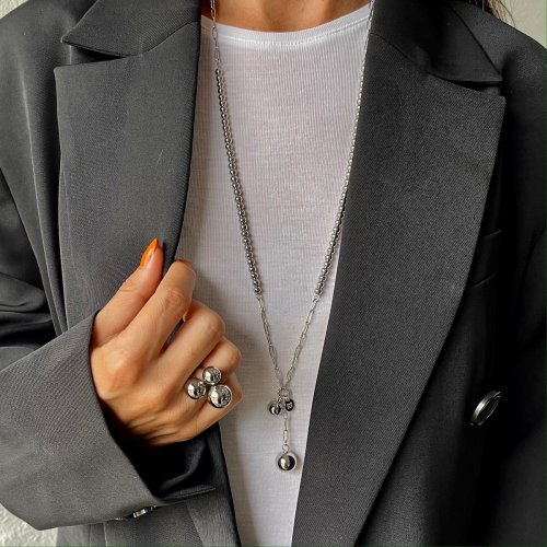 Brea Bead Necklace Silver