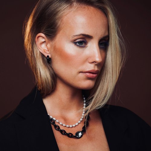 Huggie Enamel Chunky Hoop Black/Silver