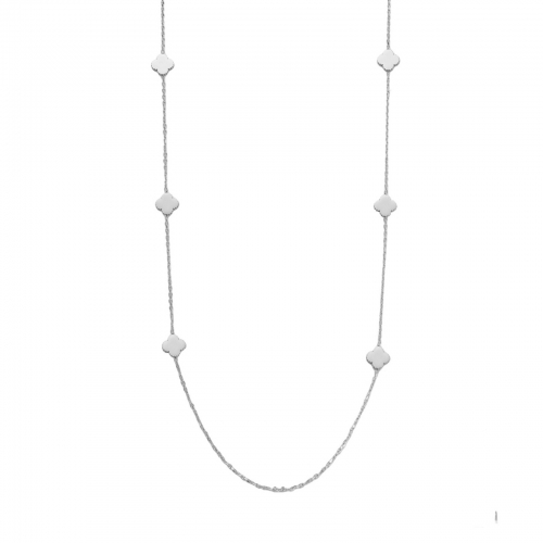 Clover Plain Long Necklace Silver