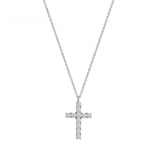 Cross Crystal Necklace Silver