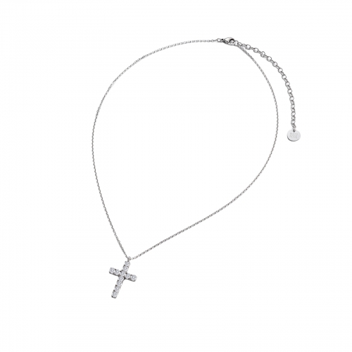 Cross Crystal Necklace Silver