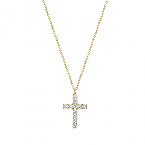 Cross Crystal Necklace Gold
