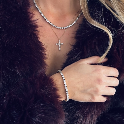 Cross Crystal Necklace Gold