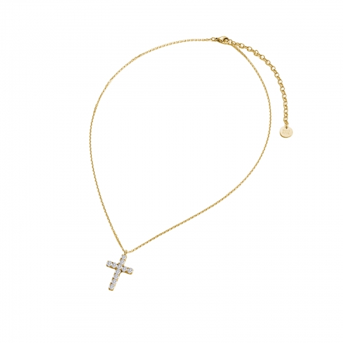 Cross Crystal Necklace Gold
