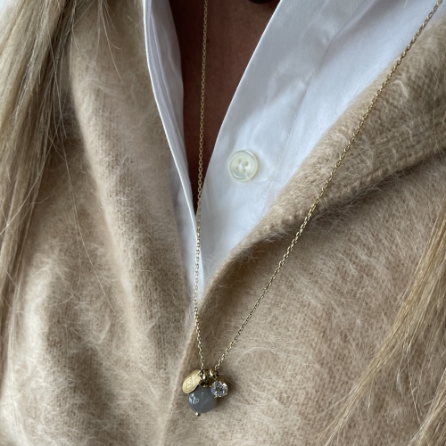 Kelly Long Necklace Grey/Gold