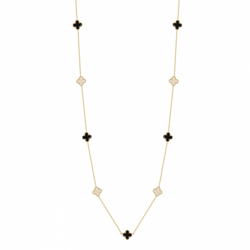 Clover Mix Long Necklace Ivory/Black/Gold