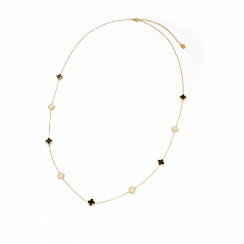 Clover Mix Long Necklace Ivory/Black/Gold