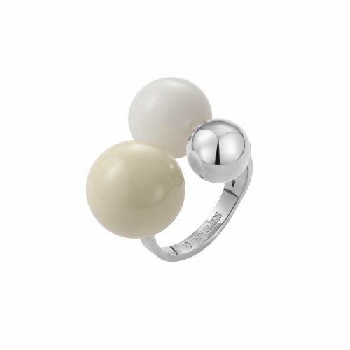Brea Enamel Large Ring Ivory/White/Silver