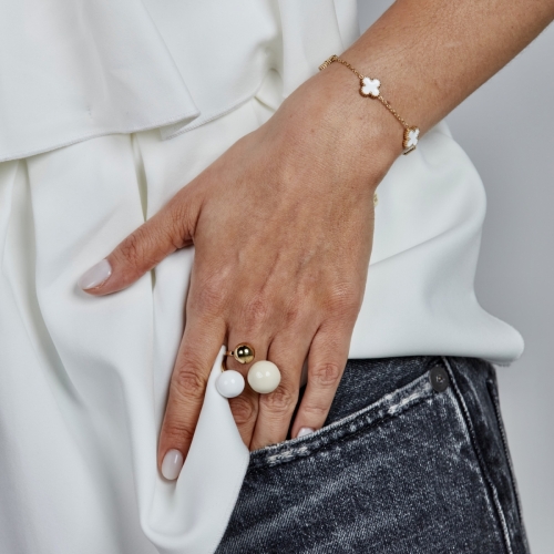 Brea Enamel Large Ring Ivory/White/Silver