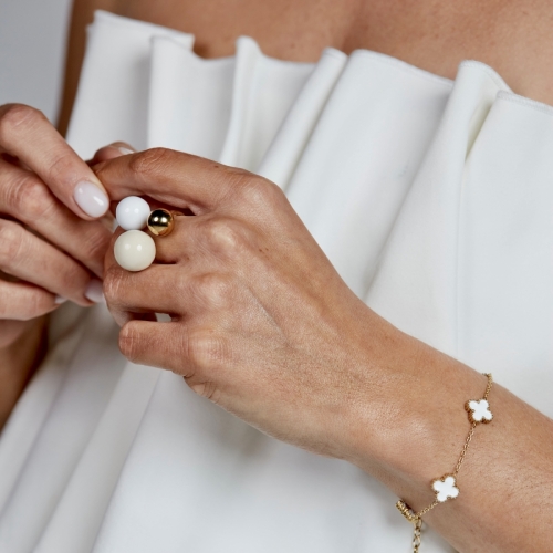 Brea Enamel Large Ring Ivory/White/Gold