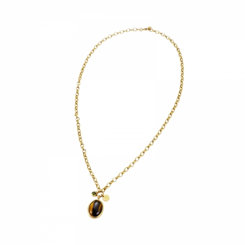 Retro Long Necklace Brown/Green/Gold