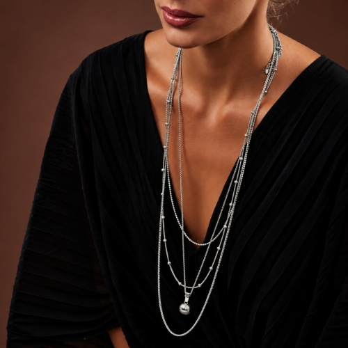 Sacramento 3-Row Long Necklace Silver