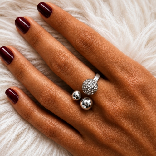 Brea Rhinestone Ring Silver