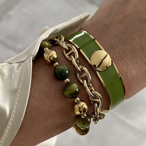 Capri Enamel Large Bracelet Green/Gold
