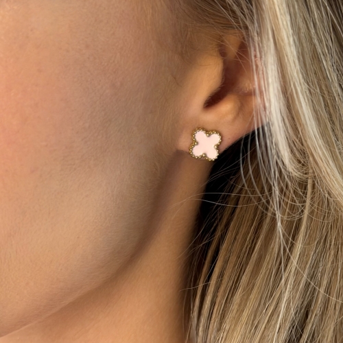 Clover Enamel Earring Pink/Gold