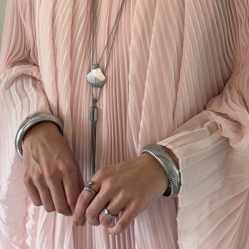 Marbella Shell Long Necklace Silver