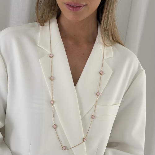 Clover Multi Long Necklace Pink/Gold