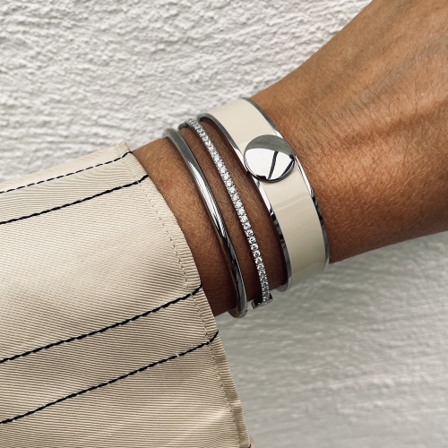 Capri Enamel Large Bracelet Ivory/Silver