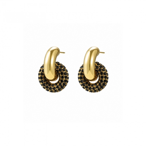 Lola Double Crystal Earring Black/Gold