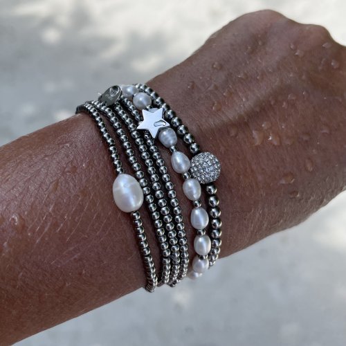Pearl Small Elastic Bracelet Silver